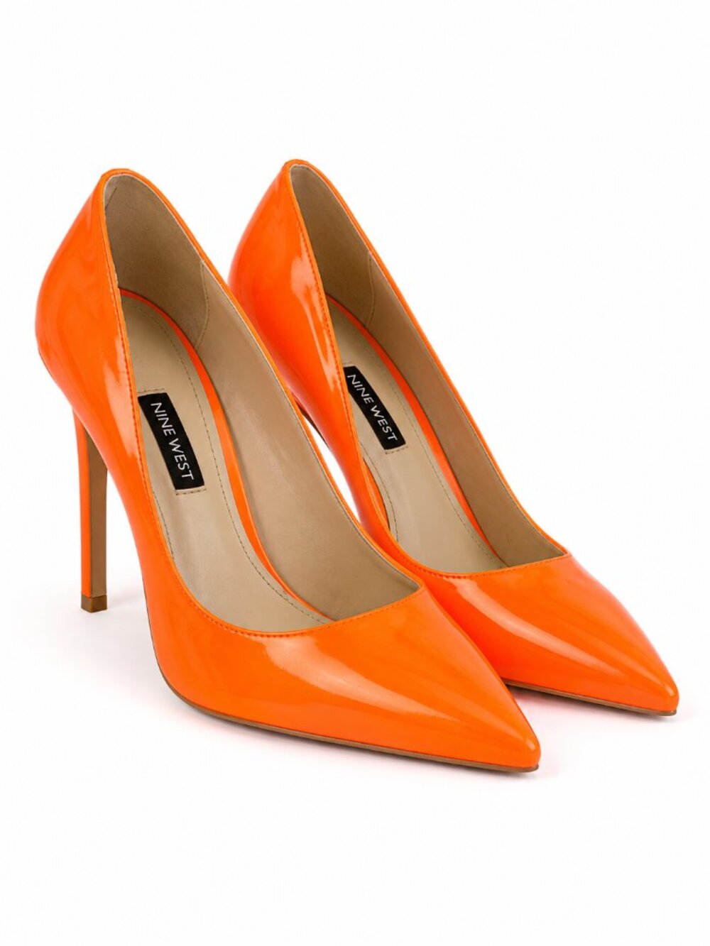 Nine West Neon Orange Patent Pointed Toe Stiletto Pumps Heels Size 9M
